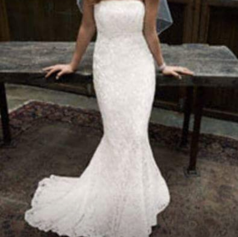 💚Strapless Ivory Lace Mermaid Wedding Dress💚